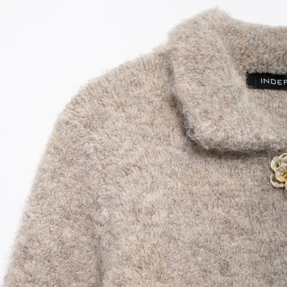 Aoaiys faux fur jacket womens winter coat fashionable and chic button lapel jacket thick warm long sleeved elegant jacket 241018