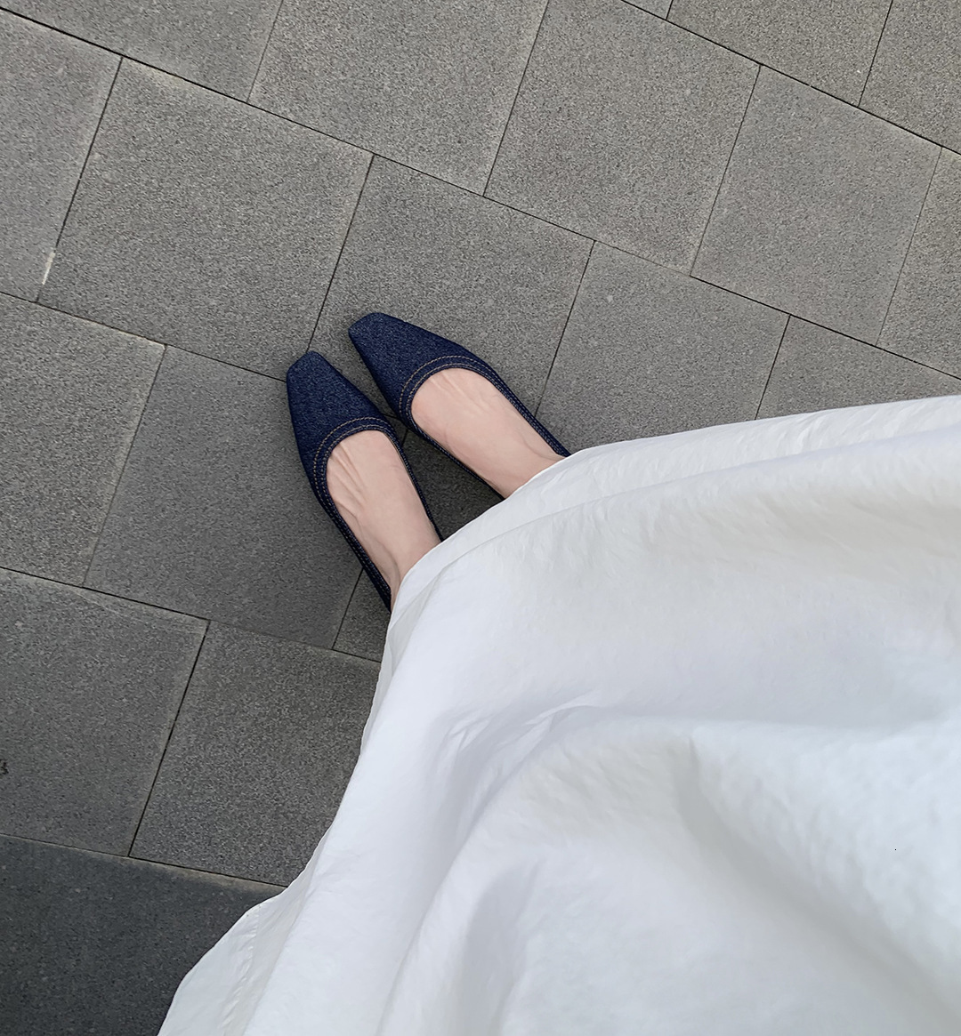 Yinyin Sheii Su Small Tune Tote Shallow Mouth Square Head Denim Inner Elevated Flat Sole Single Shoe Female Commuter Ddmywed Ddmysaturn