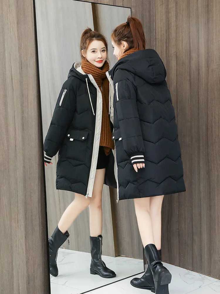 2024 Winter Women Long Parkas Female Down Cotton Hooded Overcoat Thick Warm Jackets Windproof Casual Student Coat doudouneX241019