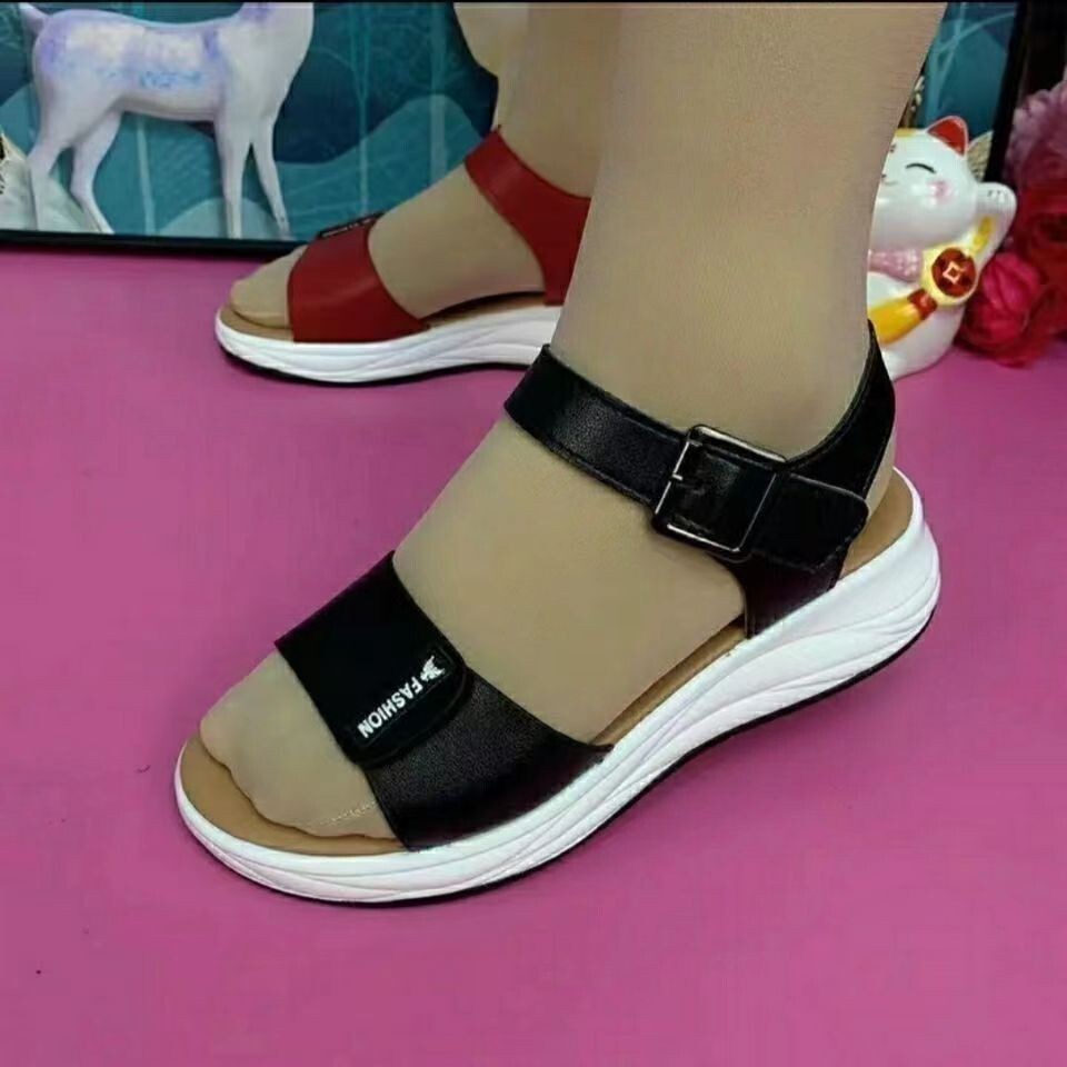 Leather Summer PU Open Toe Women Platform Fashion Buckle Flat Sole Woman Red Outdoor Casual Ladies Beach Sandals Ddmywed Ddmysaturn
