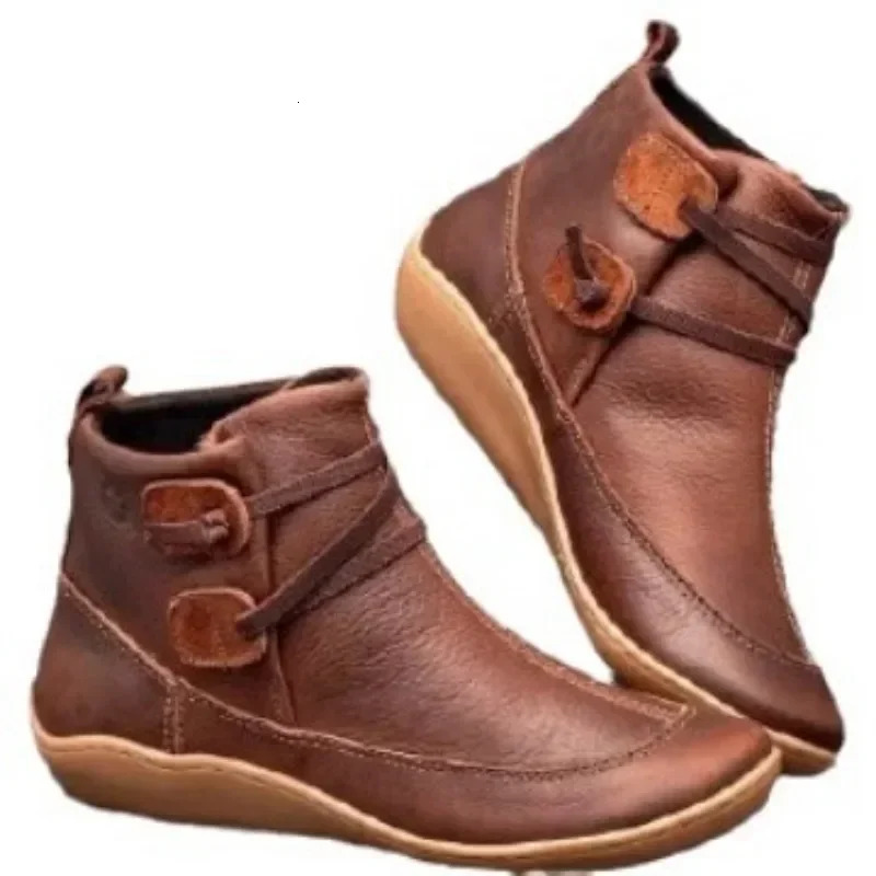 Womens autumn/winter flat bottomed English style short boots with soft soles comfortable and non slip Plus size 43 cotton boots 241018