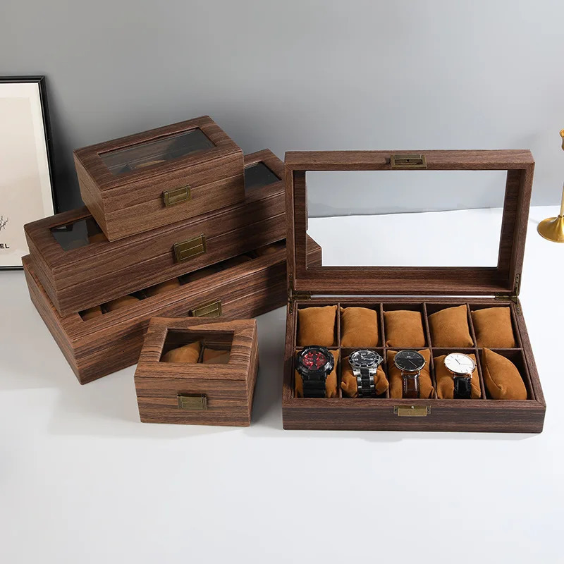 DELESYS Retro Imitation Wood Grain Leather Watch Box Creative Gift Box for Watches and Glasses Earphones Storage Box 241018