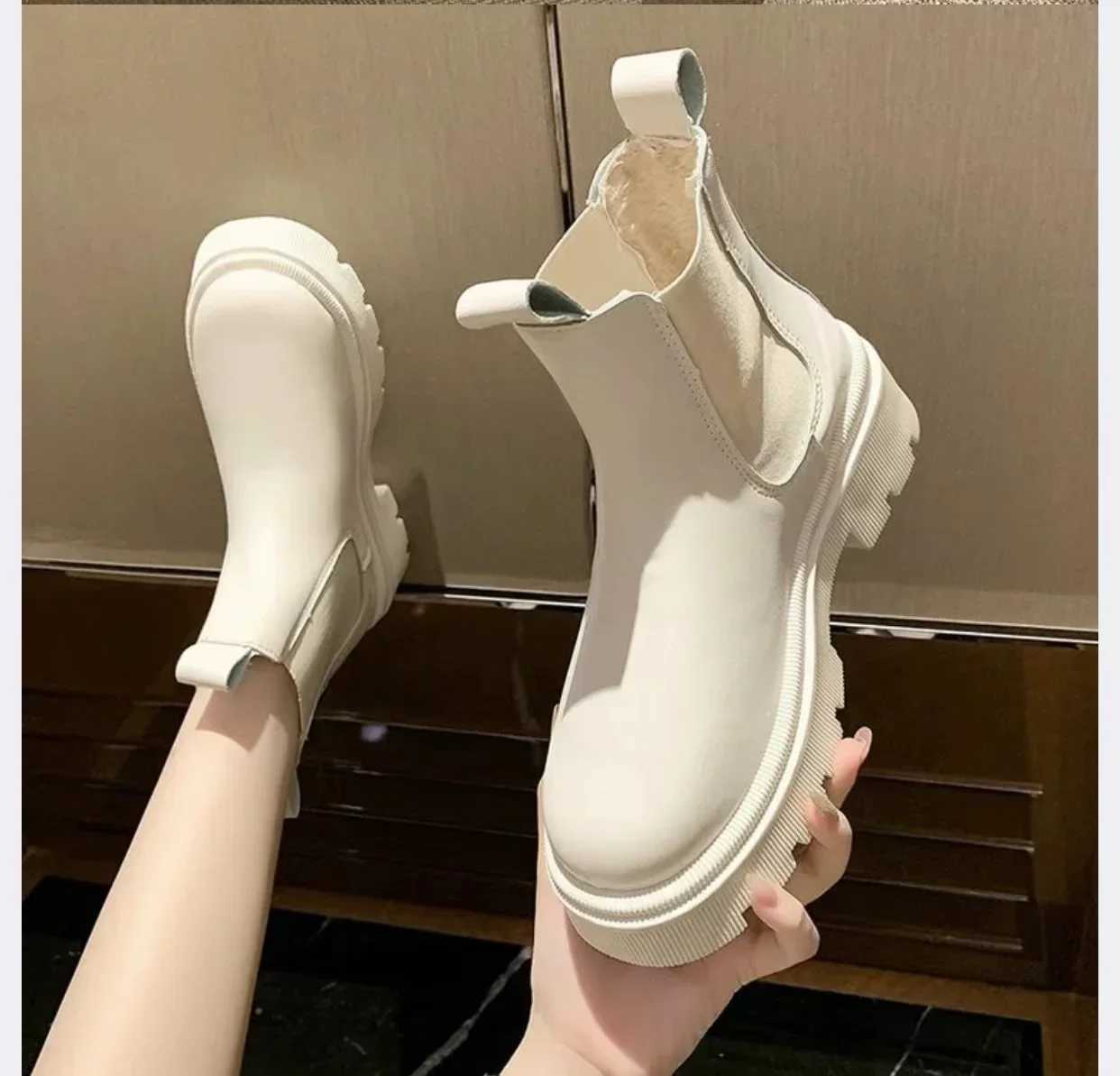 New Autumn Winter i Boots Womens Platform Brown Black Beige White Ankle Boots Womens Fur Short Fat Punk Gothic Shoes Y241019
