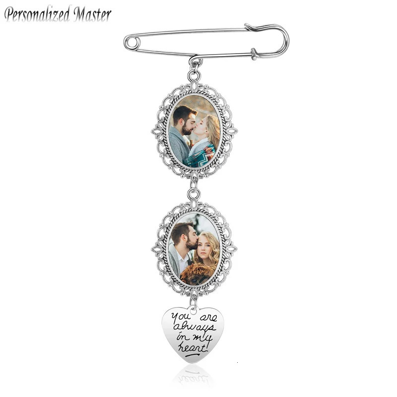 Personalized womens brooch custom wedding bouquet po charm brooch retro tight corset dress open collar brooch button 241018 ww