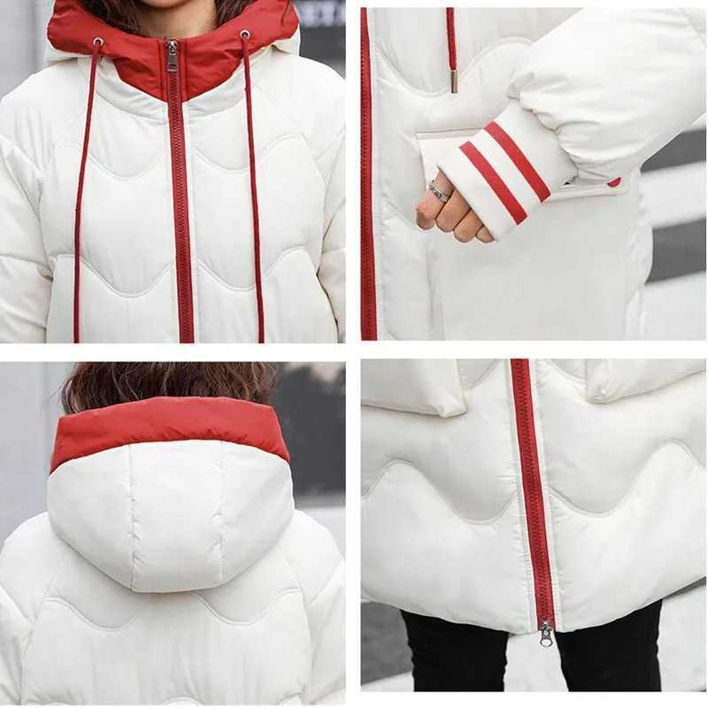 Down Padded Cotton Jacket Womens 2023 New Winter Loose Korean Long Hooded Padded Coat Padded Jacket Thickened Coat Blue YellowX241019