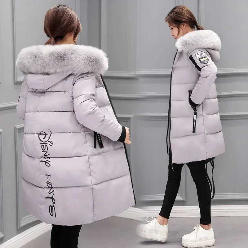2023 Winter Jacket Women Parka Big Fur Collar Hooded Thick Warm Long Female Coat Casual Outwear Down Cotton Jacket ParkasX241019