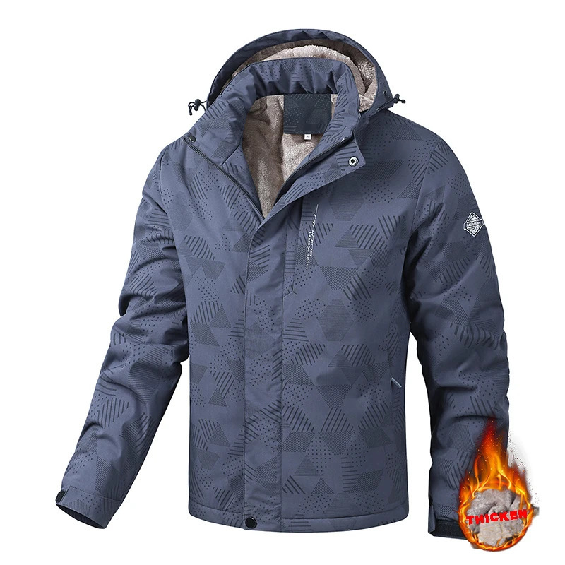 Winter Hooded Jackets for Men Hiking Plus Size Windbreaker Thickend Fleece Male Fashion Clothing Trends Ski Outdoor 241018