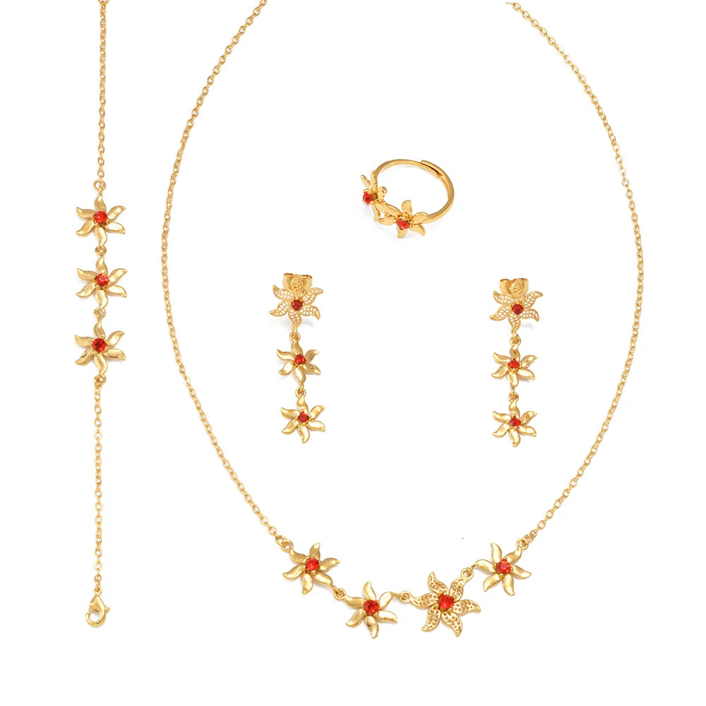 Anniyo African Flower Jewelry Set Necklace Earrings Bracelets and Rings Female Mayotte Wedding Bridal Party 352006 241018