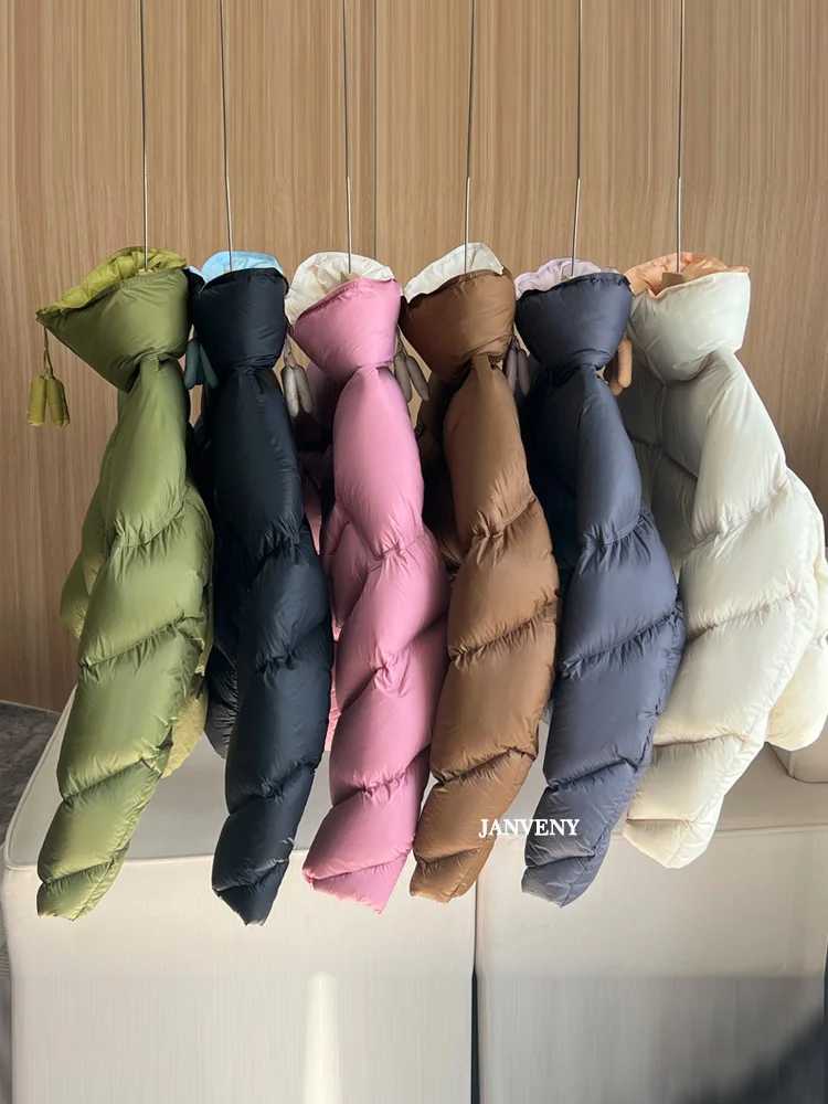 Women's Down Parkas Janveny 2024 new winter white duck down casual jacket womens stand up collar zipper loose Puffer Parka thick warm down jacket