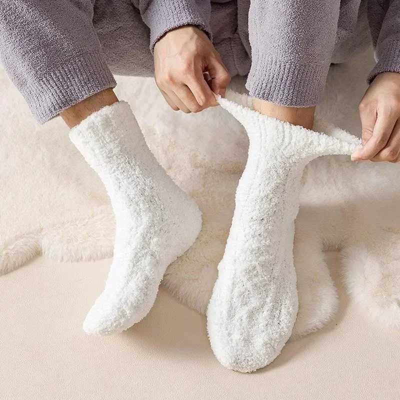 1/2Pairs Winter Warm Velvet Socks Men Coral Fleece Thick Plus Stocking Girls Fluffy Floor Sleeping Middle Tube Sock Hosiery SoxXJ241019