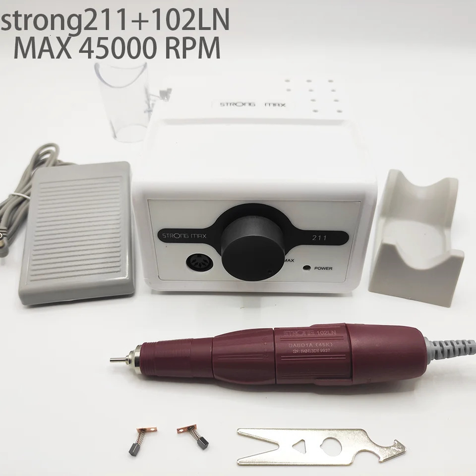 65W Strong Max 211 electric nail drill 45K Strong 102LN marathon handle professional nail polish sander equipment set 241007