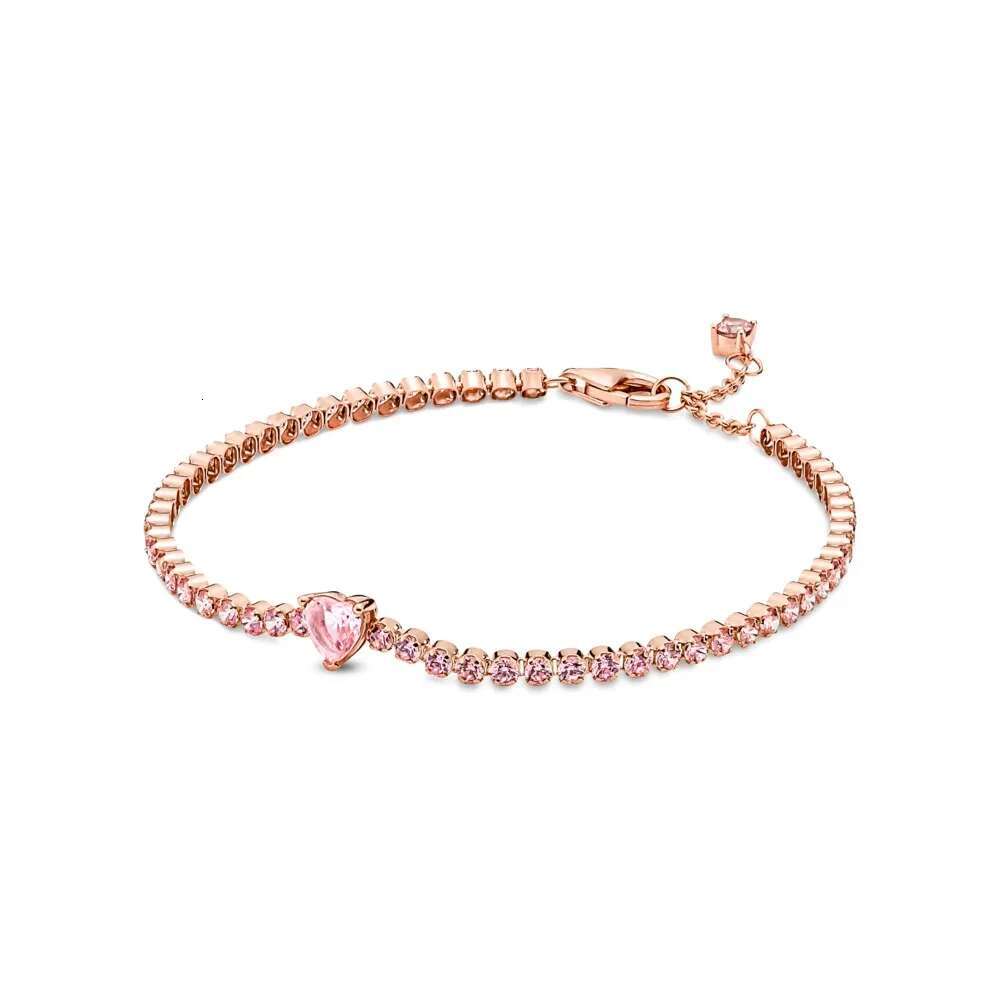 New 925 Sterling Silver Sparkling Heart Tennis Bracelet For Women Fashion DIY Gift Jewelry Wholesale