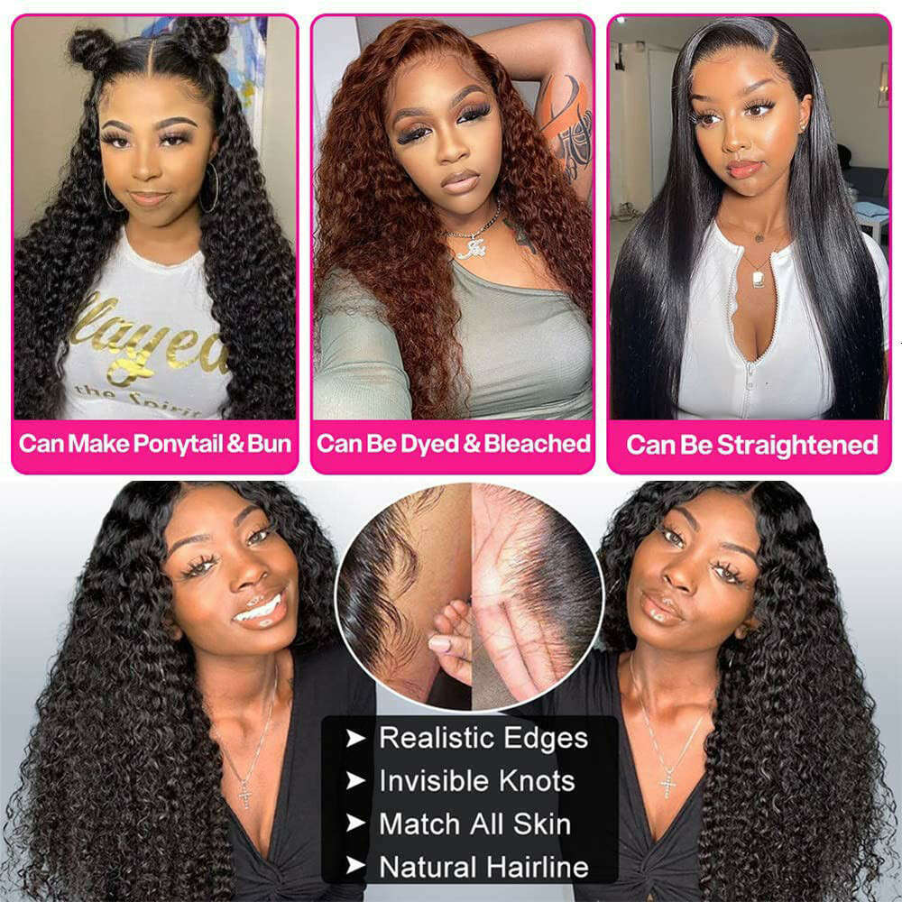 HD Density x Transparent Lace Front Human Hair Wigs For Women Brazilian Inch Deep Curly Wave Frontal Wig al