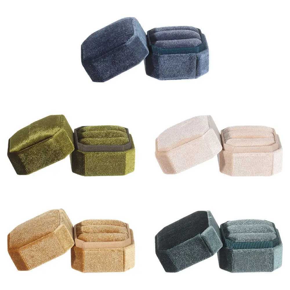 New Velvet Jewel Box Octagonal Ring Box Double Ring Box Wedding Ring Box with Removable Lid Jewelry Manager Storage W241019