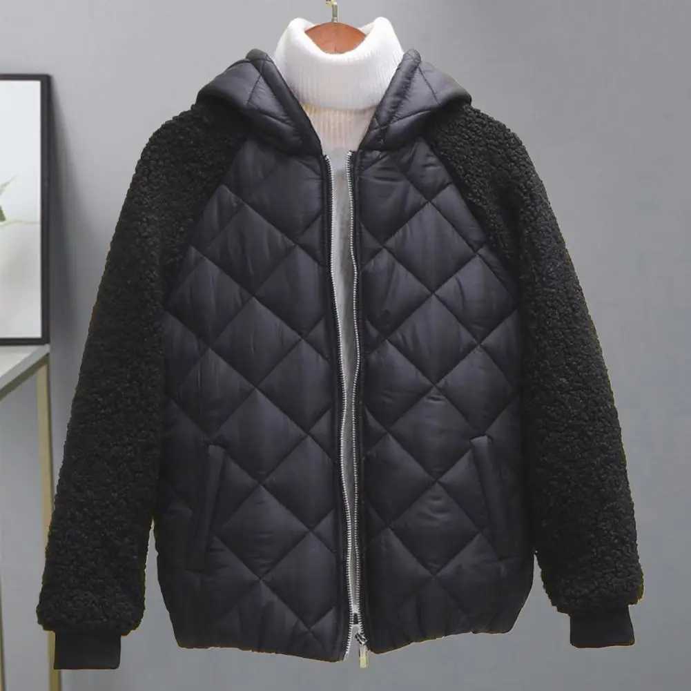 Women Winter Cotton Coat Thickened Plush Padded Coat Long Sleeve Hooded Down Coat Pockets Cold Resistant Windproof Lady JacketX241019