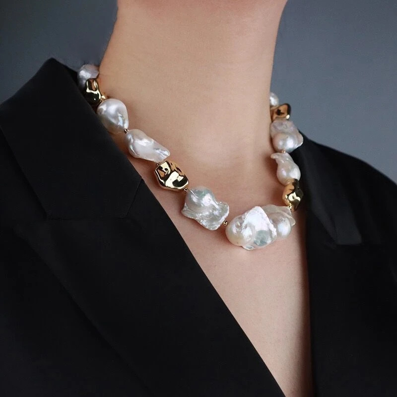 100% natural irregular freshwater Baroque pearl necklace suitable for womens 14K gold filled gold nugget fashion light 241018