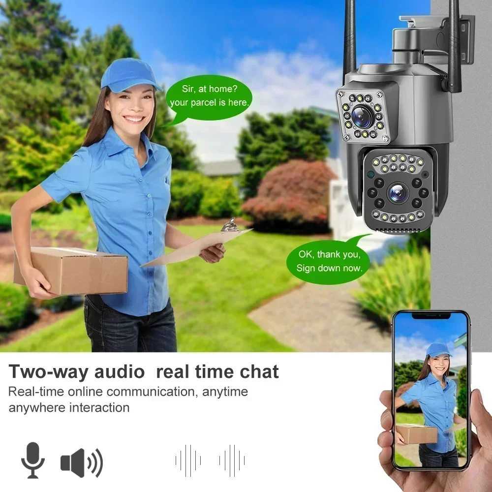 Camera Dual Lens WIFI IP Camera 8MP 4K Surveillance Cameras Wireless Outdoor Smart Home Night Vision V380 8X Digital Zoom CCTV Camara Z250210