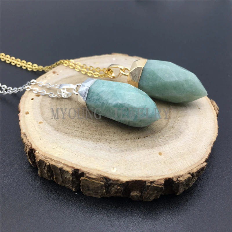 MY0898 natural stone face nail pendant necklace small gemstone stone bounce gold or silver colored necklace kolye 241018