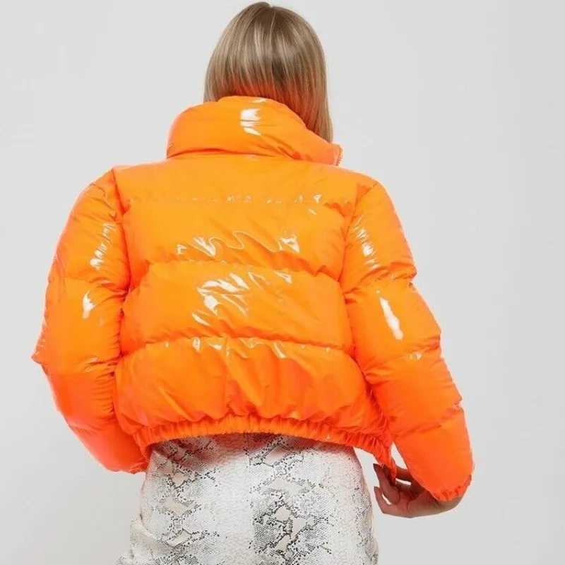 Women's Down Parkas Cropped Stand Collar Puffer Coats for WomenLong Slve ParkaThick JacketsShort ZippersGlossy BubbleWarmWinter Fashio Y241019Q38
