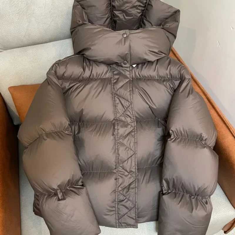 European style down jacket womens small hoodie inflatable jacket warm coffee cut hooded jacket winter new item