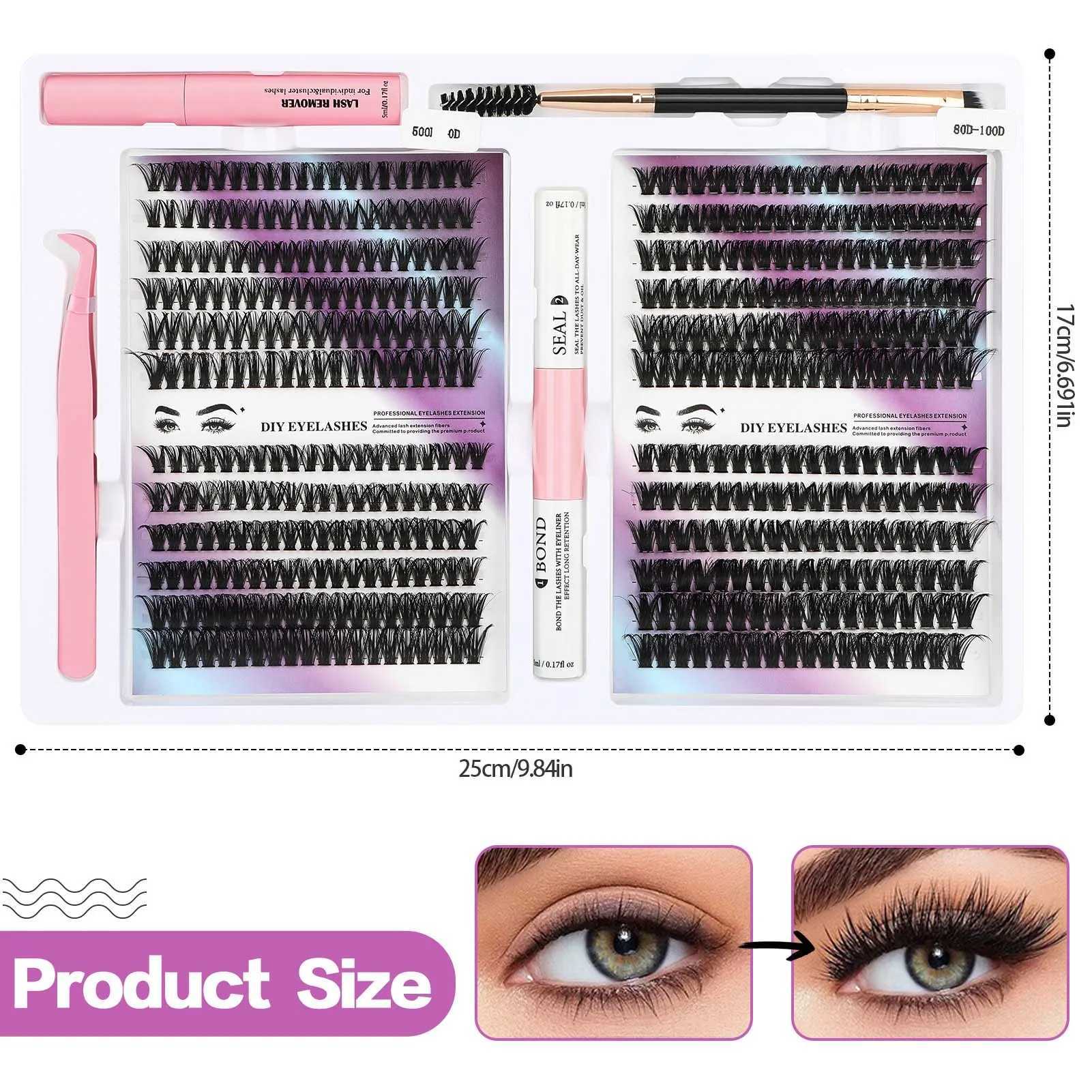 80D+100D Clusters lash extenstions 468pcs fluffy Curl Wispy False Eyelash bond and seal kit Individual Eyelash Extensions MakeupXJ241019
