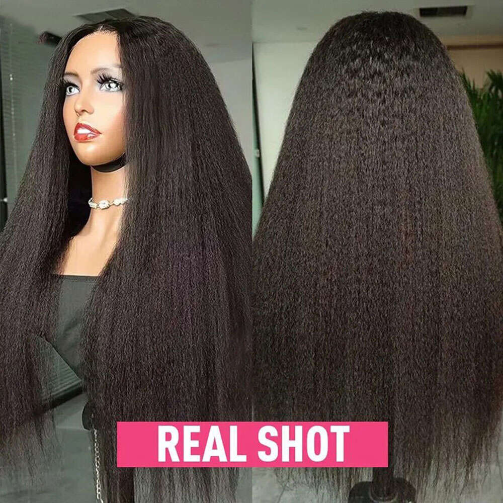 kinky Straight Human 13x4 Lace Front 180% Yaki Kinky Wigs With Brazilian Remy Hair Wig For Women