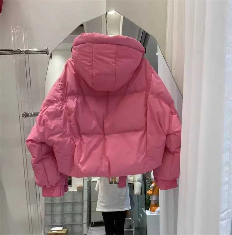 Women's Down Parkas 2024 New Ribbon Down Jacket Womens Ultra Short Hooded Thick Loose Jacket Womens Winter Jacket Y241019OGLO