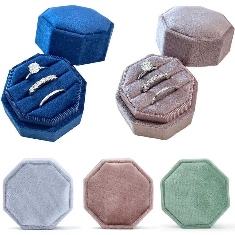 Octagonal Velvet Ring Display Box Three Slot Ring Storage Rack Ring Box with Removable Cover Used for Proposed Engagement Weddings W241019