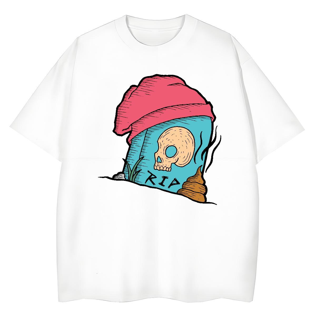 Classic T-Shirts for Women 230g Cotton Breathable Crew Neck Hip Hop Street skull Unisex Tshirts Brand Black White Polos