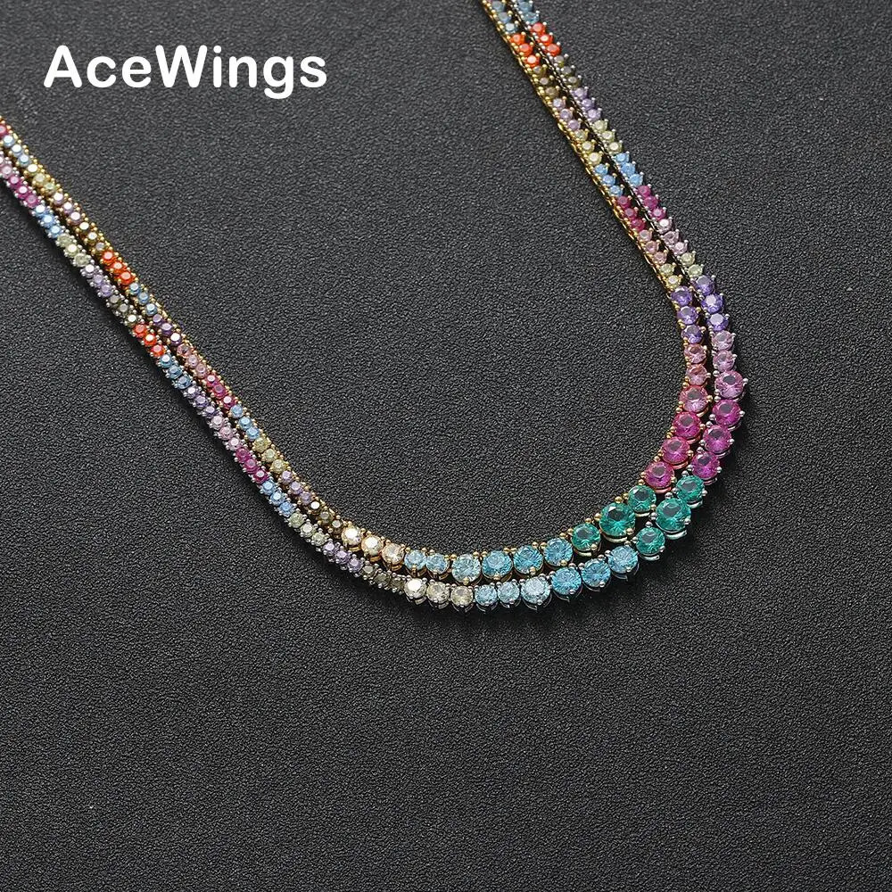 2mm to 5mm colored brass tennis ball CZ chain with 3 forks fashionable womens zircon necklace BC154 241018