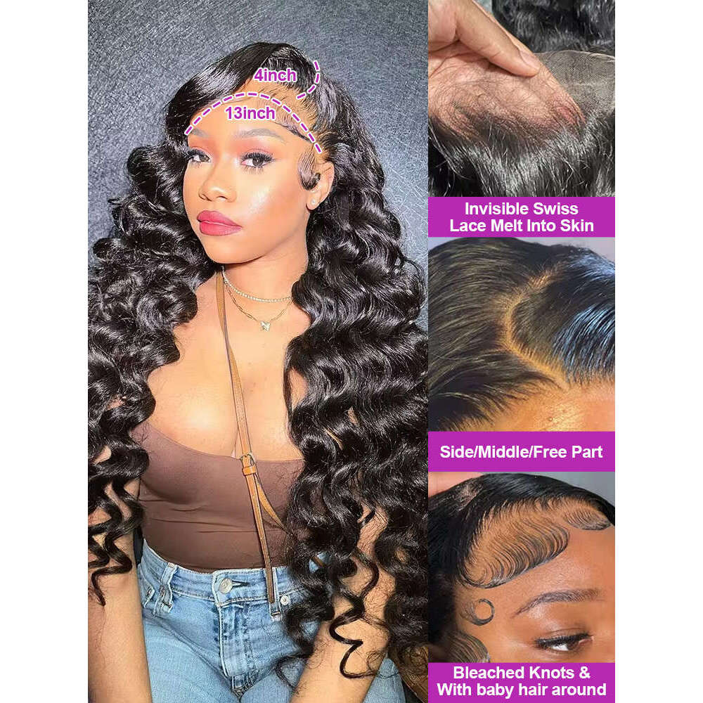 40Inch 250 Density Nature Water Curly 13x4 13x6 HD Loose Deep Wave Lace Frontal Human Hair Wigs For Women