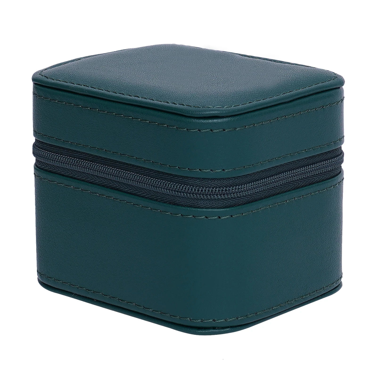 Green watch storage box with metal zipper and detachable pillow flannel lining for jewelry display box 241018