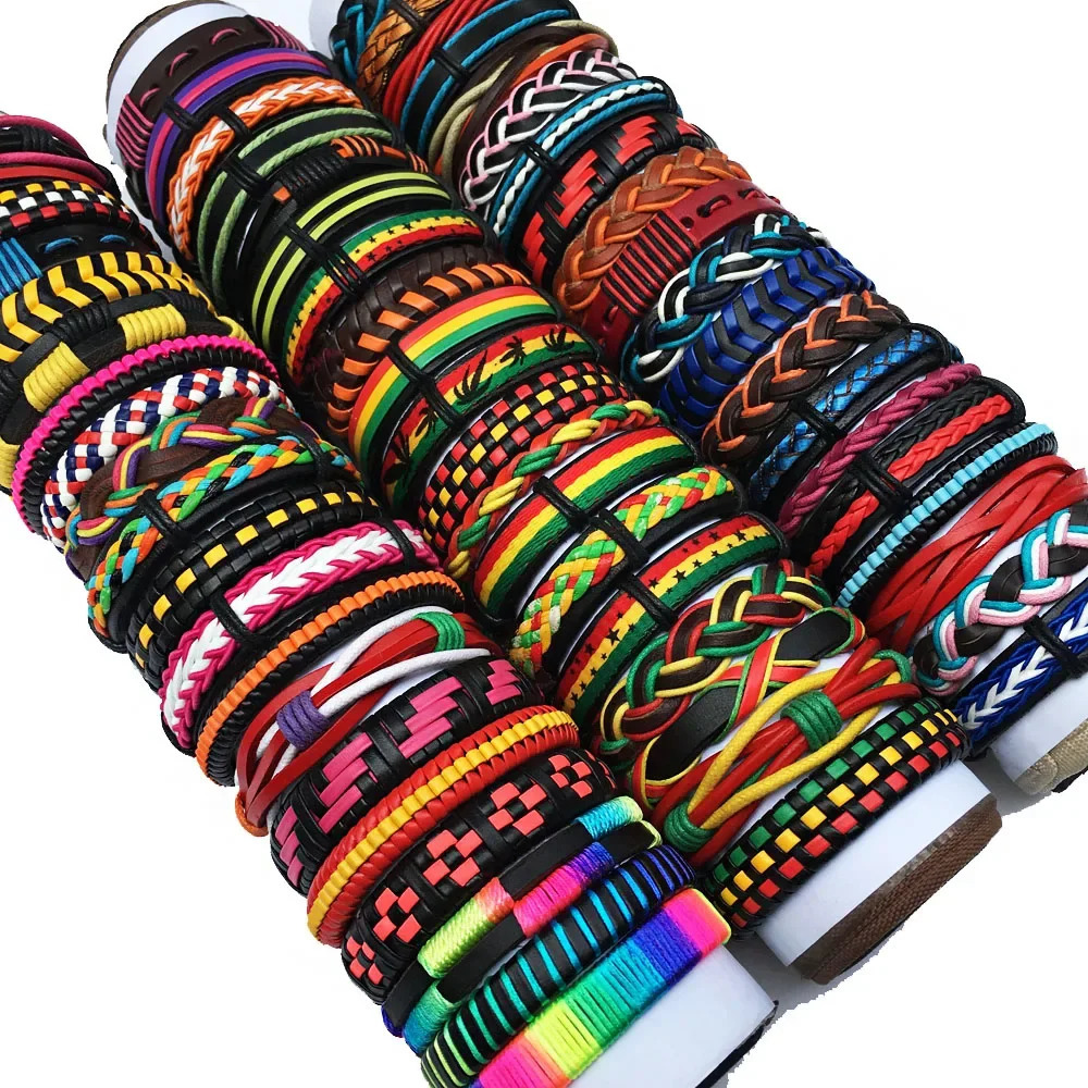 50 pieces/set wholesale batch random punk mens leather bracelet womens Pulseras Bileklik couple bracelet mens jewelry WP2 241018