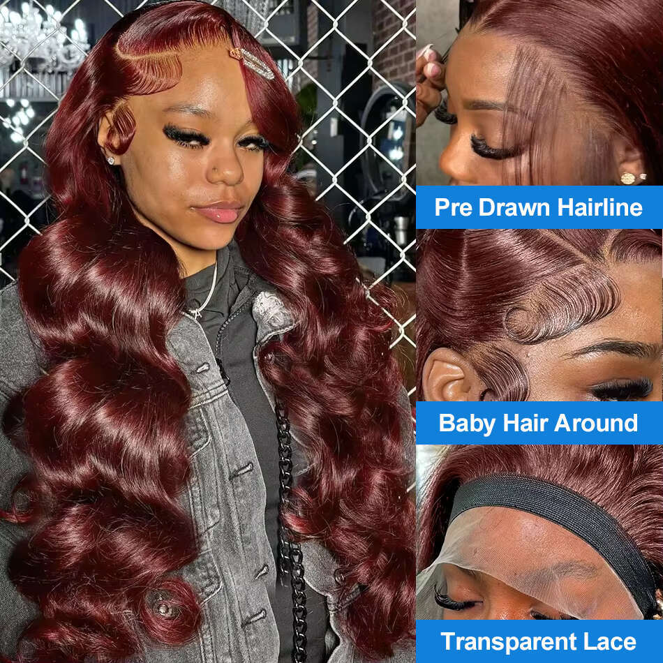 30 36 Inch Reddish Brown Body Wave 13x4 Front Human Hair Wigs Brazilian 13x6 Color HD Transparent Lace Frontal Wig For Wome