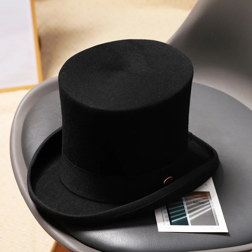 GEMVIE 17cm 100% wool felt mens top hat cylindrical high hat top crazy hat party costume Fedora Magic Theater hat 241018