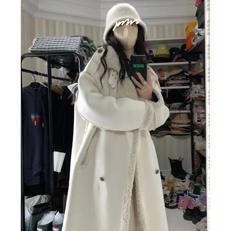 Cashmere cotton coat womens fur integrated cotton coat high-end feel medium to long Korean cotton coat 241019