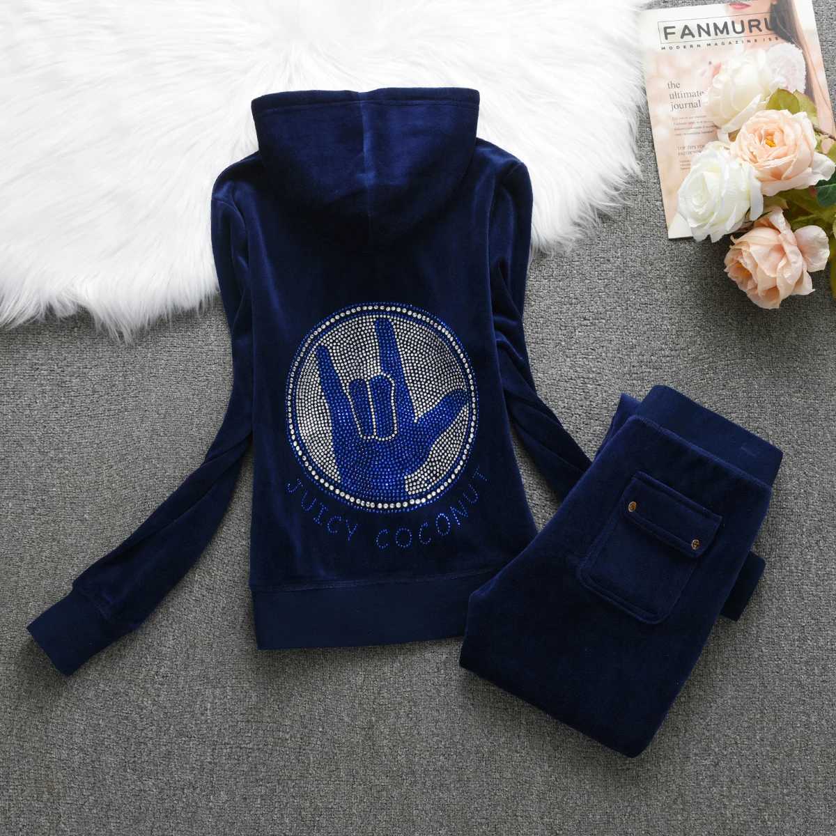 Women's Two Piece Pants Juicy Cometure 2024 Autumn/Winter Track and Field Wear Velvet Womens Hoodie Sportswear Casual Pants Set Y2K Sportswear Y2