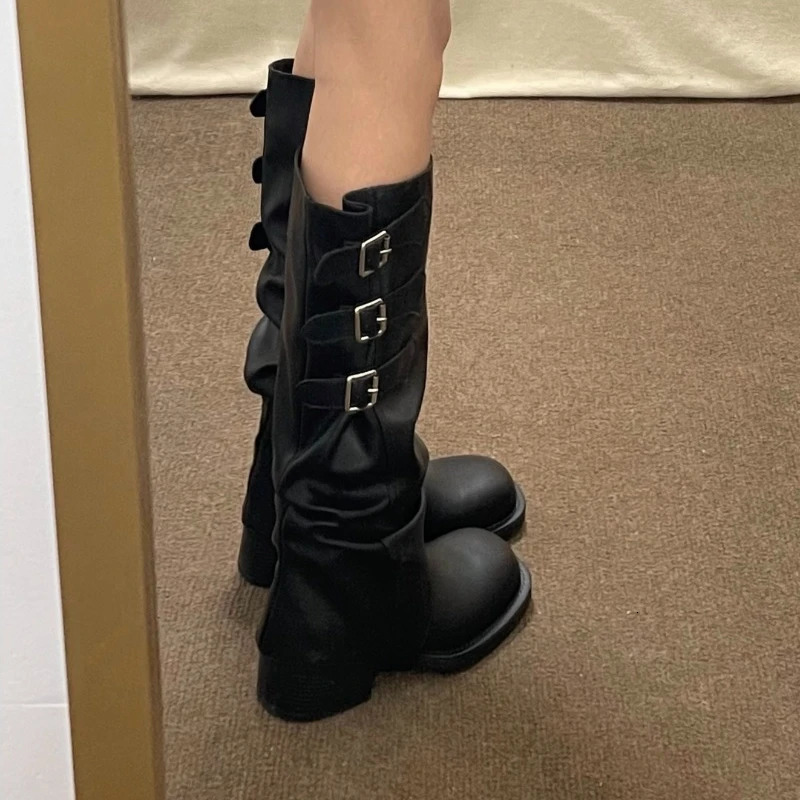 Womens Autumn Fashionable Round Toe er Anti slip Thick Bottom Mid calf Boots Outdoor Leisure Comfortable Dress Womens Party Boots 241018