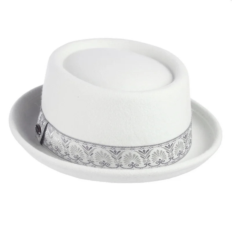 GEMVIE 100% wool mens pigskin hat suitable for dad Uniex white black top hat ladies gentlemen flat bowler ladies Fedora 241018