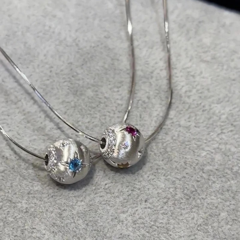 S925 sterling silver Danube brush small silver star burst colored diamond necklace gift wholesale free delivery 241018