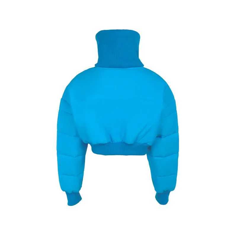 Women's Down Parkas Fashion Women Stand Collar Crop Puffer Jacket Zipper Blue Bubble Coats Parka Down High Waist Slim Cotton Short Puff Jacket Pa