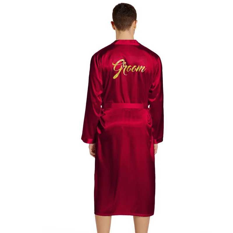 Groom Wedding Robe with Pocket Bronzing on The Back Satin Silk Bathrobe for Men Wedding Party Sleepwear Kimono Robe T145XJ241018
