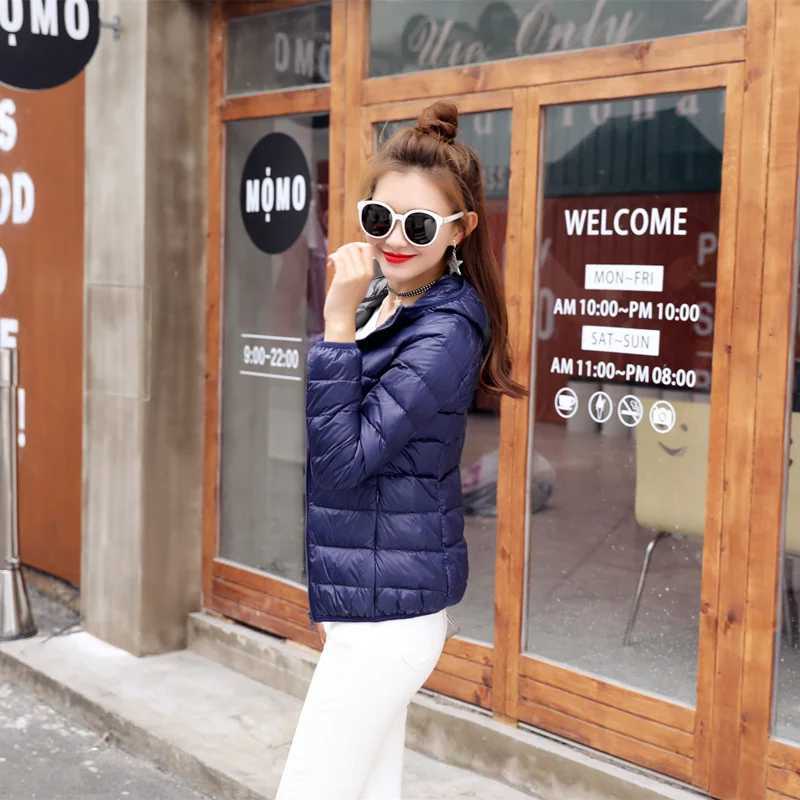 2022 New Ladies Hooded Korean Short White Duck Lightweight Down JacketX241019