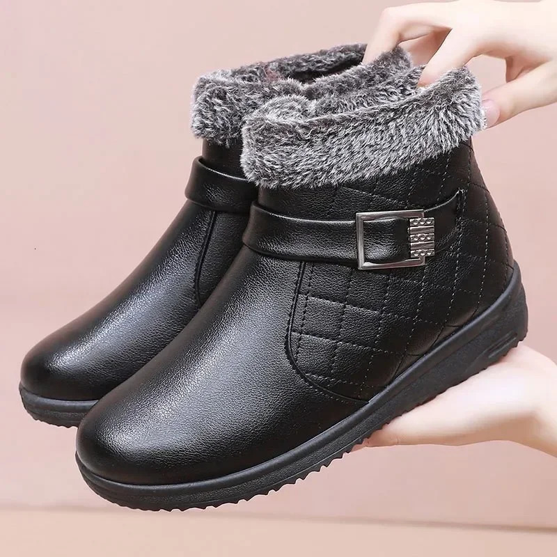 Winter shoes womens snow boots thick metal womens cotton shoes zipper plush warm leather short boots 241018