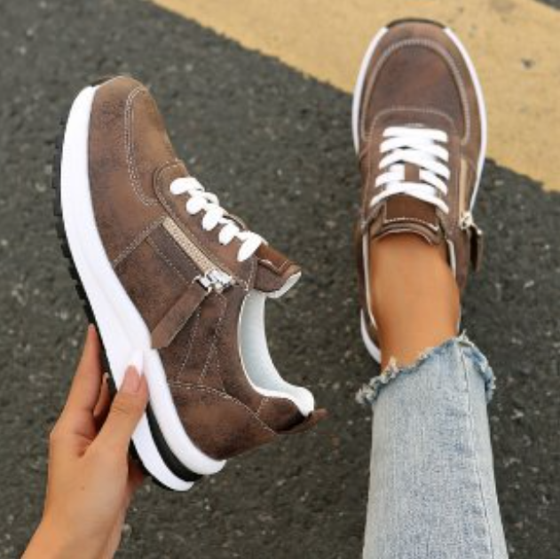 Fashion Sports Lace-Up Shoes: Versatile Plus Size Comfort, Grey & Brown 7c55