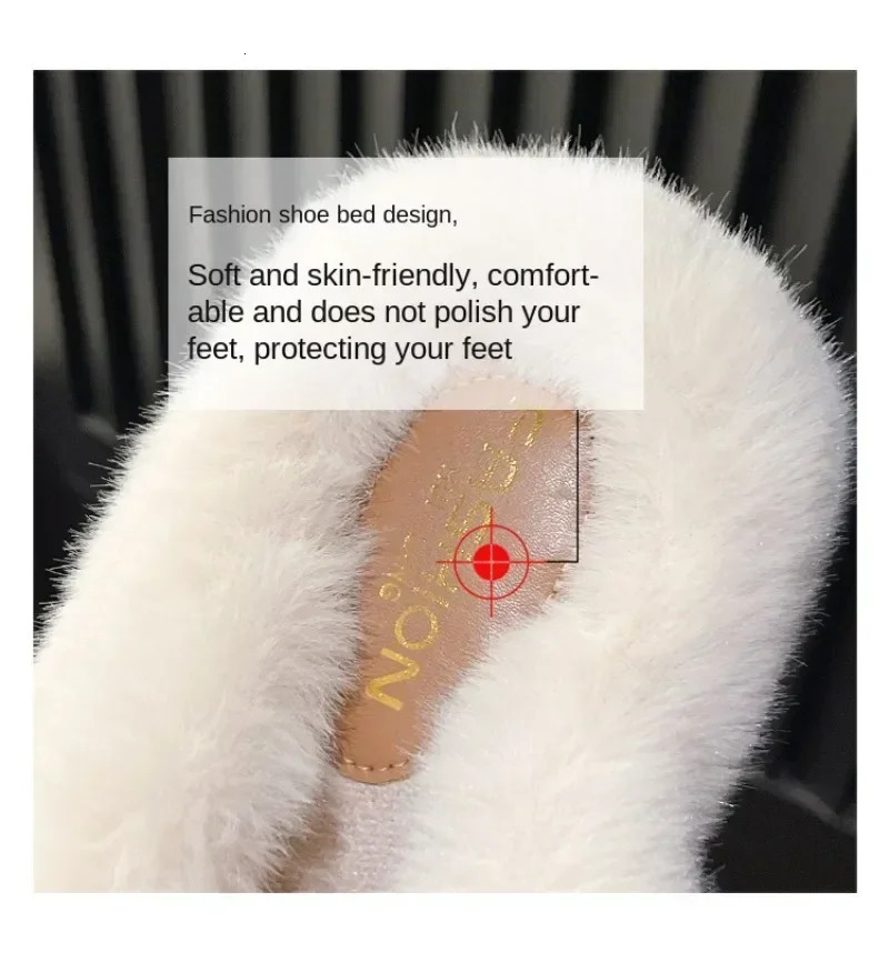 Womens Fur Womens Artificial Fur Fluffy Plush Slide House Soft Fluffy Girl Platform Indoor Flat Leisure Saab Round Toes Winter 241018