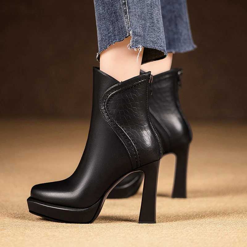 Pointed Toe platform womens snow ankle boots high heels fashionable and sexy pump designer leather i boots 2024 winter new trend Y241019