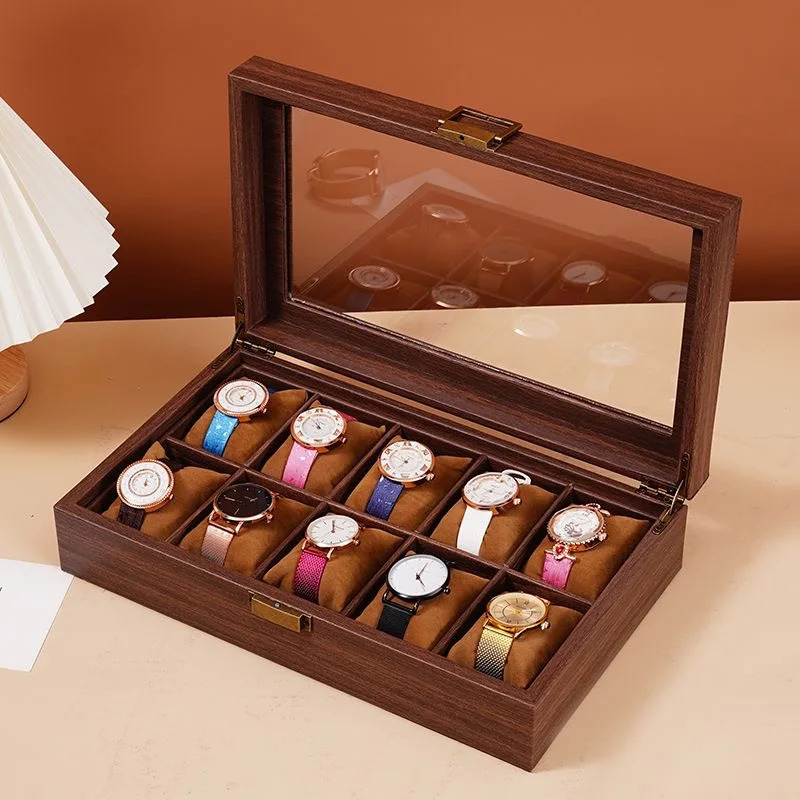 WELLZONE Retro Style Imitation Wood Watch Box Chinese Style Brown Leather Glasses Storage Box Creative Gift Jewelry Box 241018