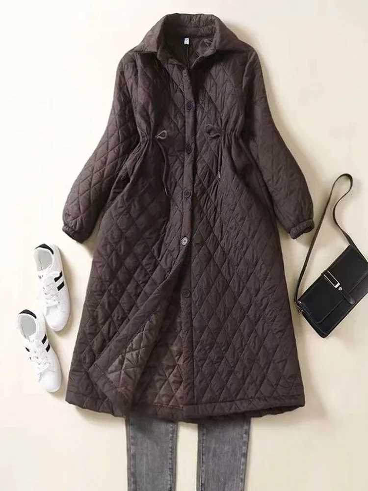 Winter Long Down Cotton Jackets 2024 New Women Fashion Cotton-padded Plaid Warm Coat Slim Puffer Quilted Outerwear Parkas Z493X241019