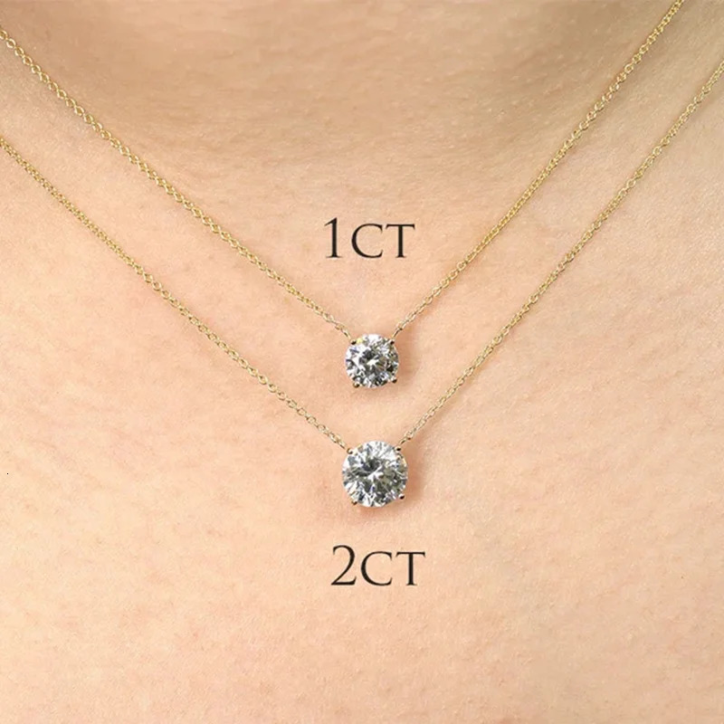 1CT 2CT 3CT Pendant Necklace Womens Original 925 Silver Chain Card Pendant Necklace Bridal Exquisite Jewelry 241018